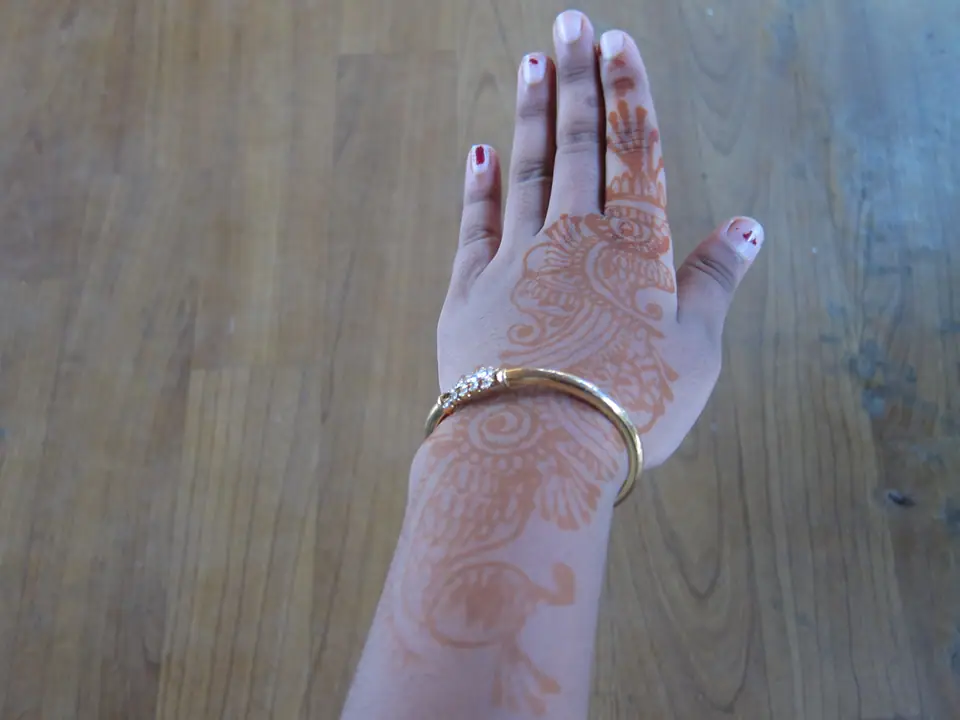 Diseño de henna completo sobre la mano y el brazo