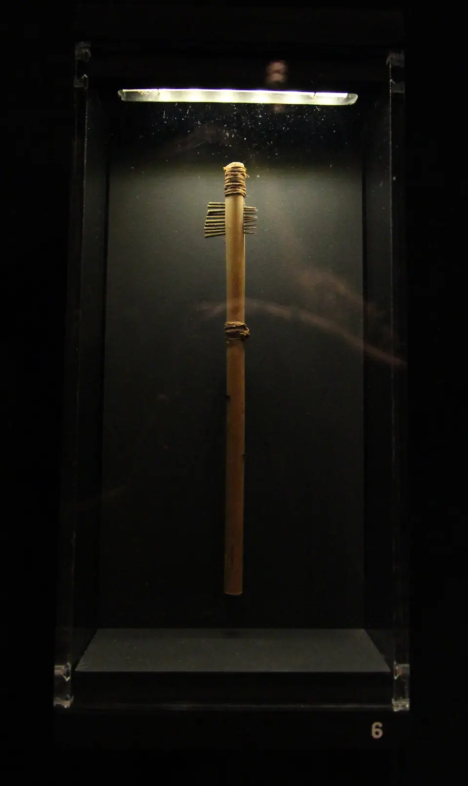 Herramienta antigua de tatuar expuesta en una vitrina, exposición del Museo del Quai Branly (París)