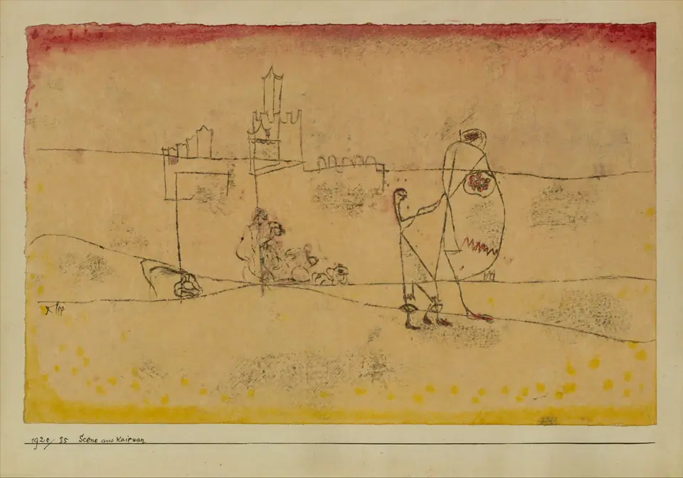 Dibujo de Paul Klee hecho con una sola línea fina continua, Episode at Kairouan