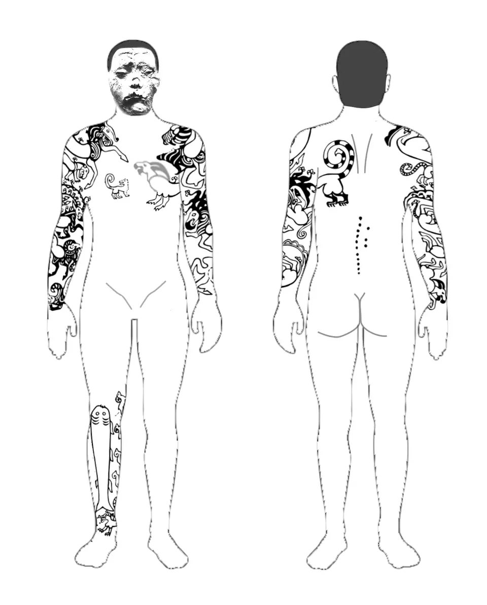 Reconstrucción de los patrones de tatuaje zoomorfos hallados en una momia de la cultura Pazyryk (escita), siglo IV a.C.